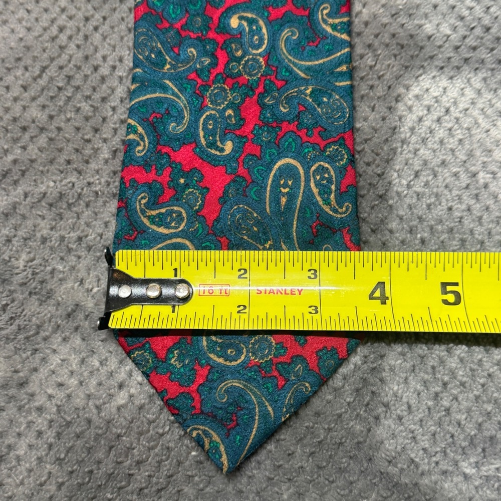 Dillards by Stonehenge Mens Silk Tie Red Teal Gold Paisley Hand Sewn Necktie - Picture 6 of 6